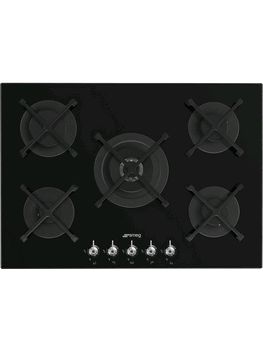 Smeg 75cm Classic Black Gas Hob, Glass on steel