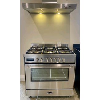 Delonghi 90cm space dual fuel with delonghi extractor hood